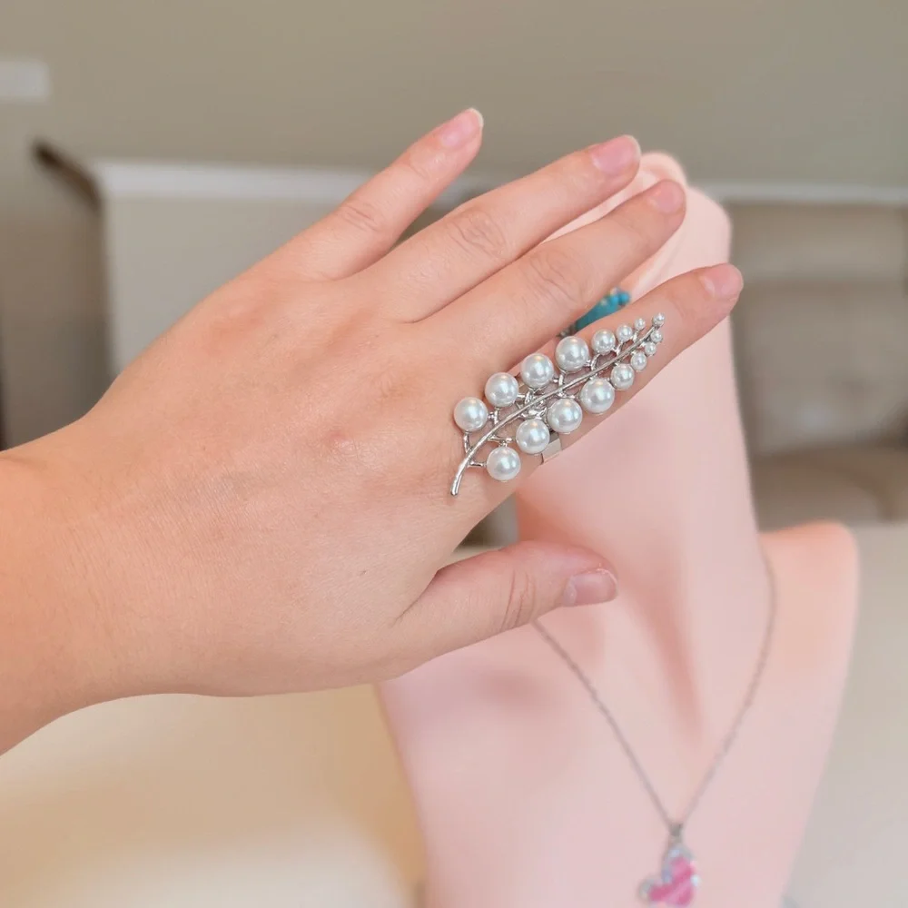 ⚜️ Floral Silver Pearl Ring